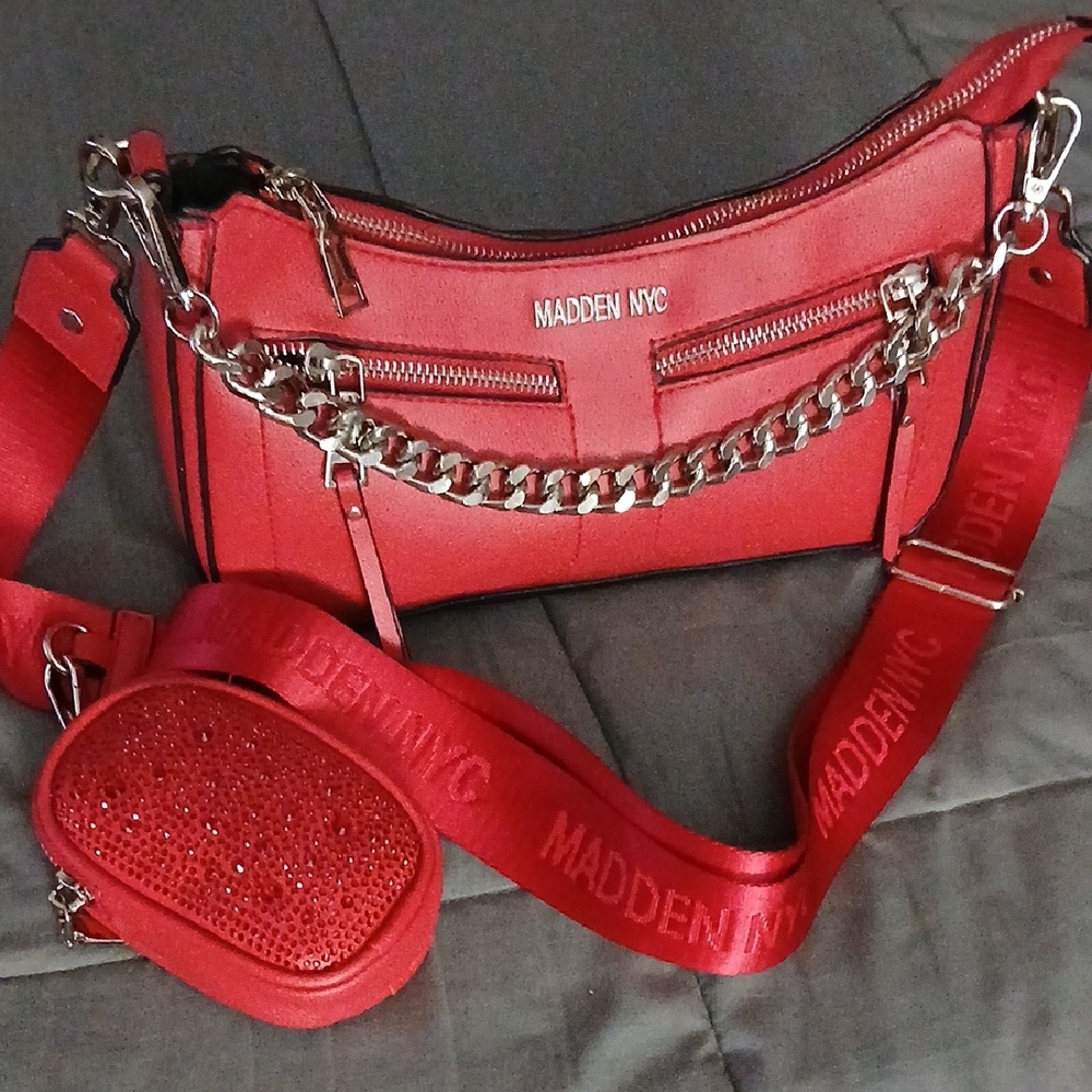 Steve Madden Red Shoulder Bag with Chain Detail